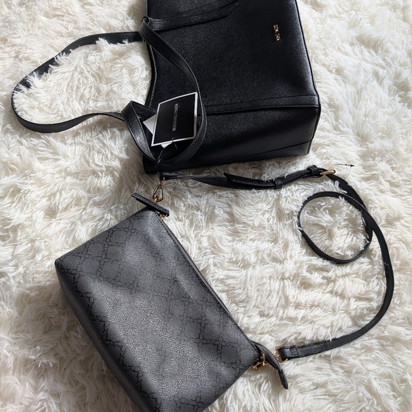 Set Nine West Jordi Trap Shoulder Tote Bag and Crossbody Black - Picture 7 of 11